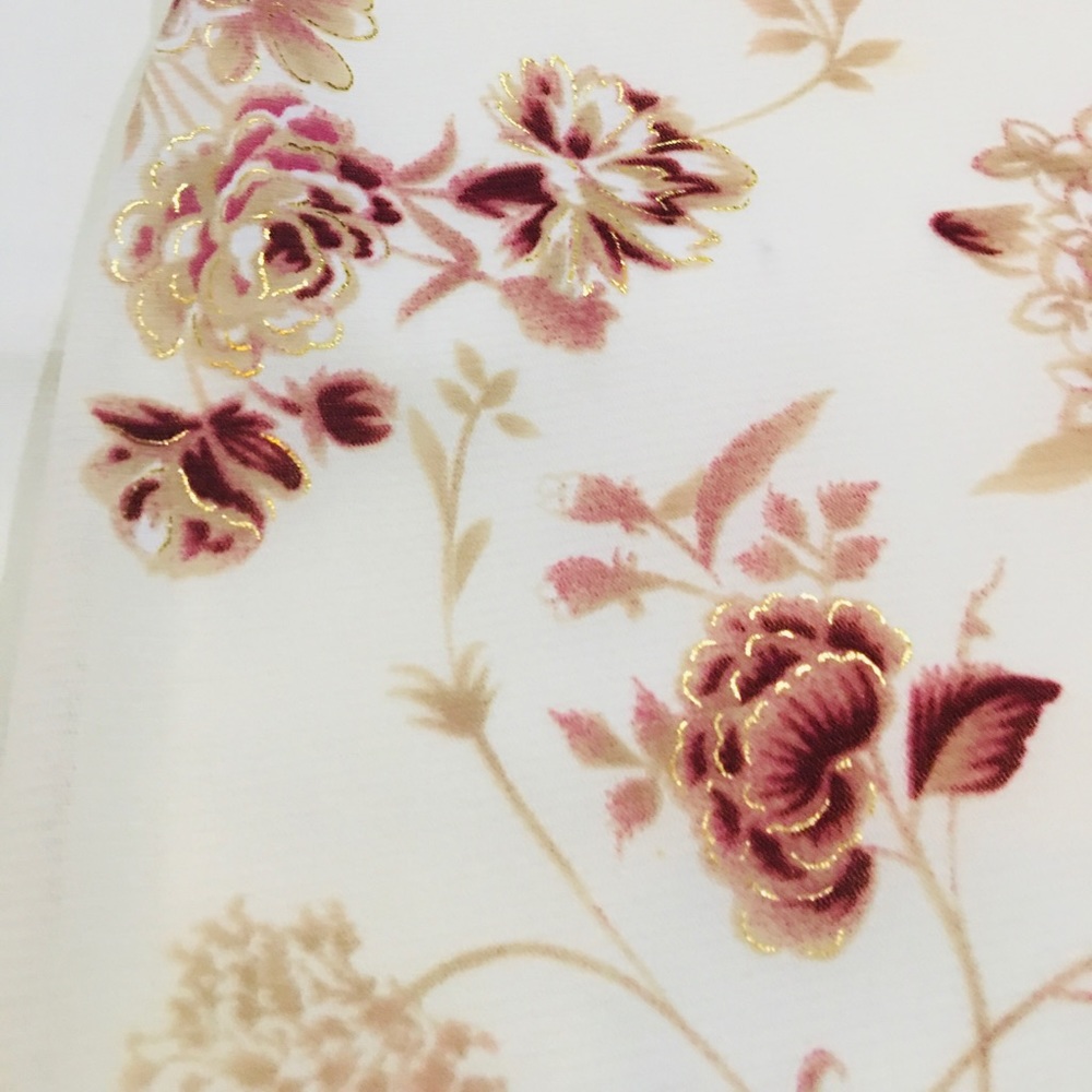 Cream and Pink Floral Mermaid Flare Dress with Gold Detailed Roses - Picture 7 of 13